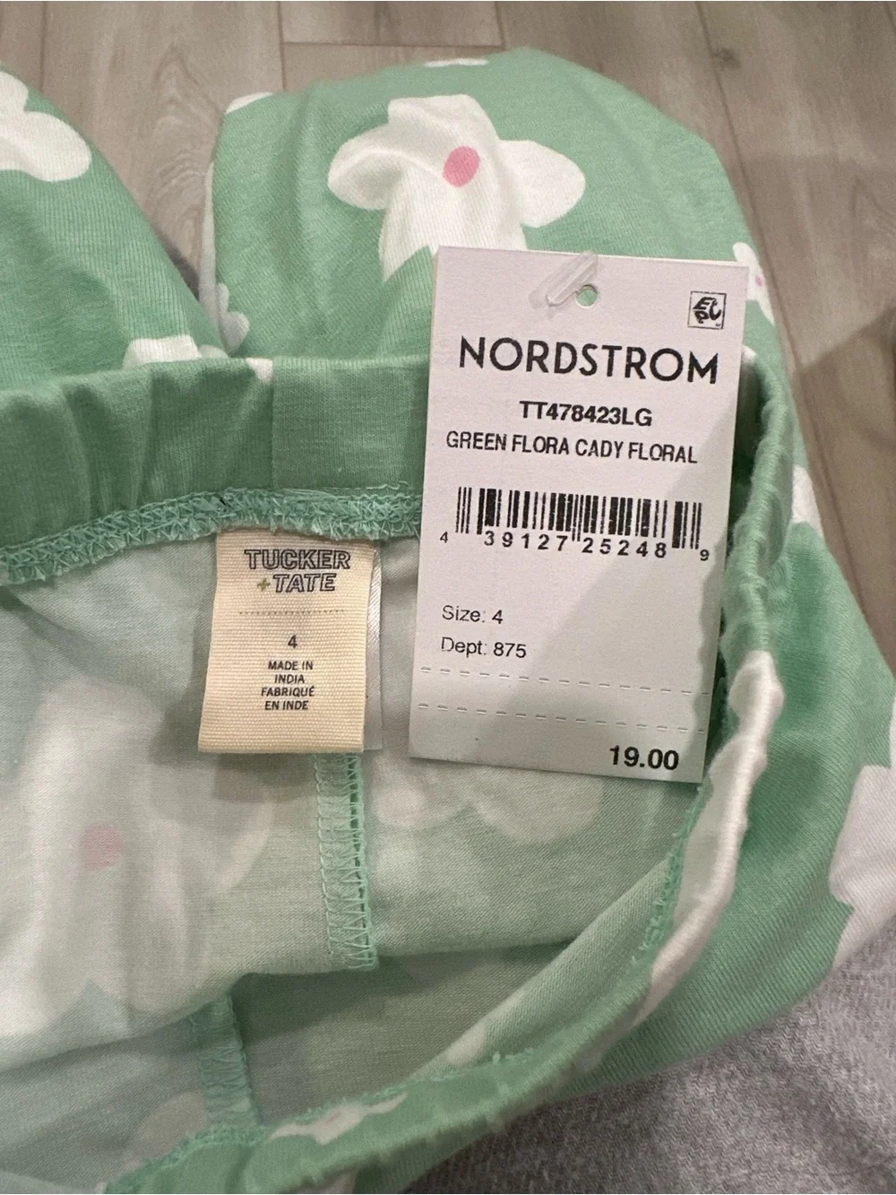 Tucker + Tate Green Floral Leggings with White Flowers and Pink Centers